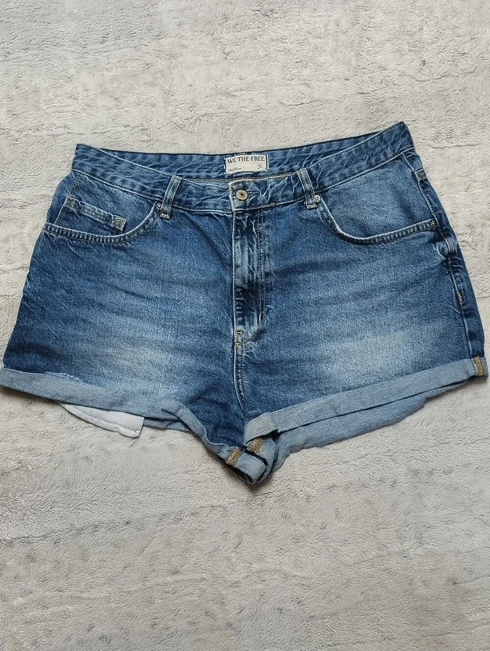Free People We The Free Yours Truly Mid-Rise Cuffed Jean Shorts Women's 31 (34